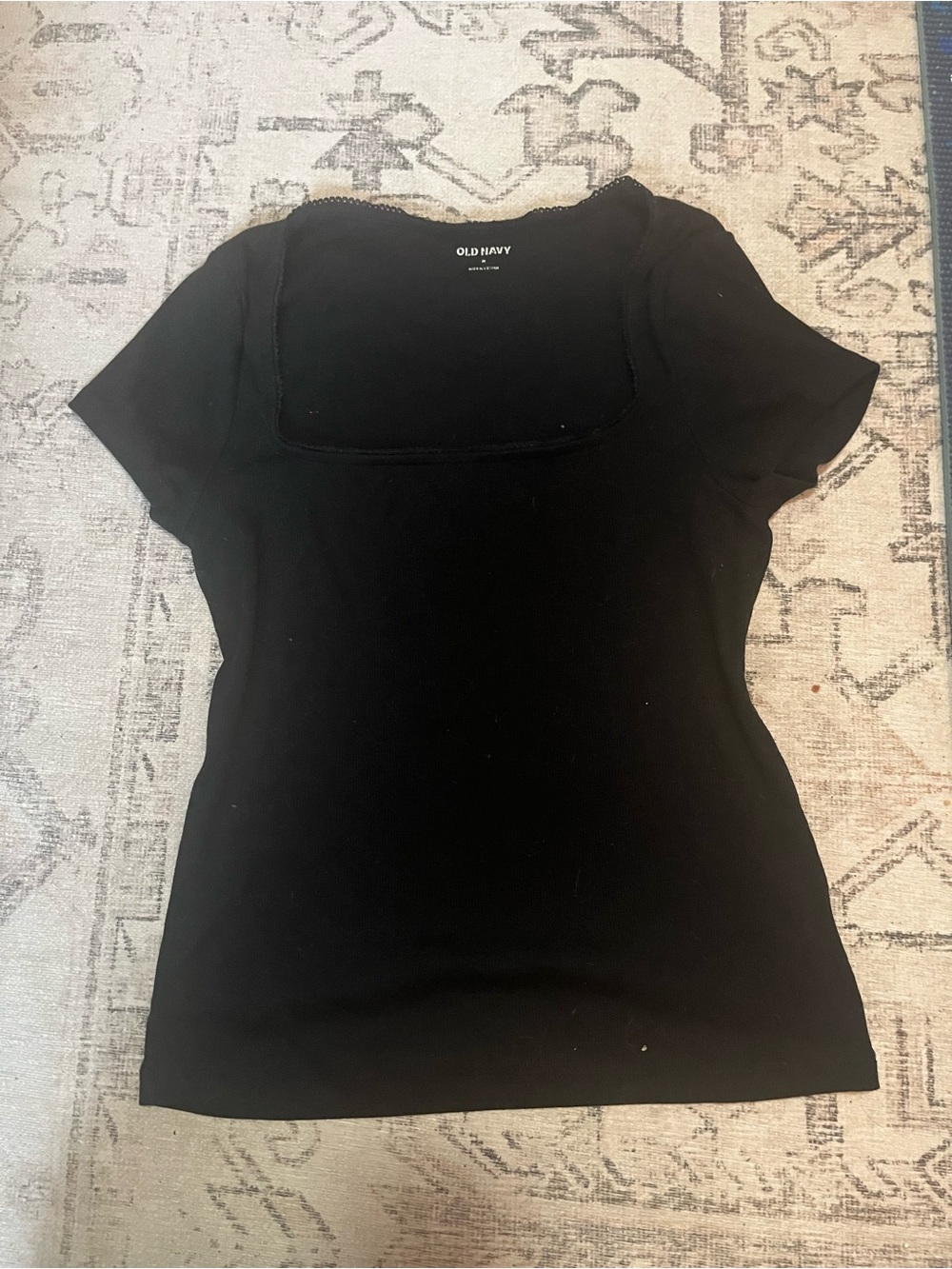 Black Square-Neck Short Sleeve Tee
